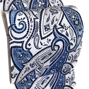 【西陣 山口美術織物】袋帯 藍染糸使用 ペイズリー 白色