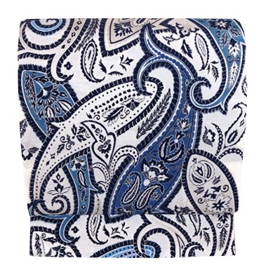 【西陣 山口美術織物】袋帯 藍染糸使用 ペイズリー 白色 枚目