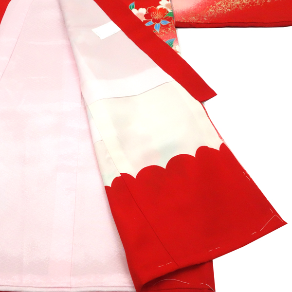 女の子産着 赤 正絹 お宮参り 着物 初着 のしめ 御所車 毬 赤ちゃん［26,400円］ 枚目