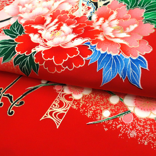 女の子産着 赤 正絹 お宮参り 着物 初着 のしめ 御所車 毬 赤ちゃん［26,400円］ 枚目