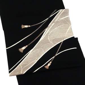 一富司 京友禅 名古屋帯 黒 正絹 組紐柄［209,000円］