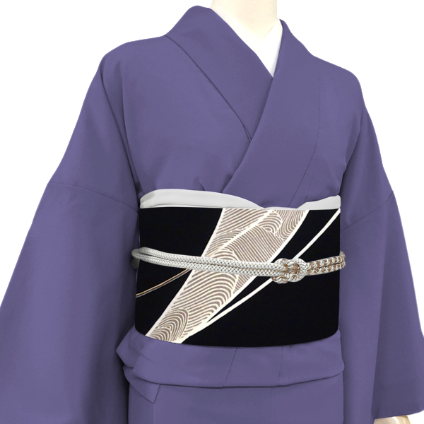 一富司 京友禅 名古屋帯 黒 正絹 組紐柄［209,000円］ 枚目