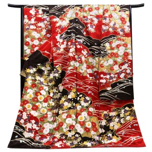 十日町 青柳 振袖 菊 赤色×黒色［198,000円］