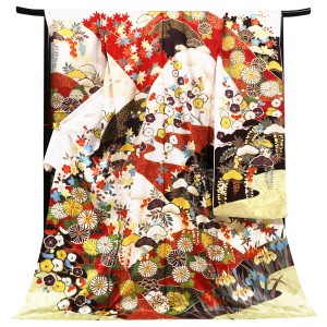 十日町 青柳 振袖 菊 白色［198,000円］