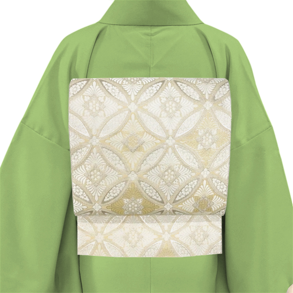 袋帯 フォーマル 大光 白 クリーム色 西陣織 花七宝 絹 枚目