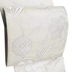 佐々木染織 袋帯 絹 白色 笹蔓 フォーマル 西陣織 古典柄［35,200円］