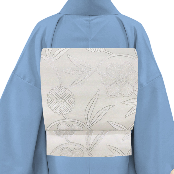 佐々木染織 袋帯 絹 白色 笹蔓 フォーマル 西陣織 古典柄［35,200円］ 枚目