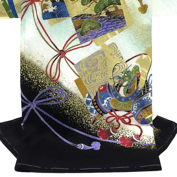 お宮参り 京友禅 男の子産着 白 鷹 色紙 初着 のしめ 着物 祝い着 正絹 赤ちゃん 絹［60,500円］ 枚目