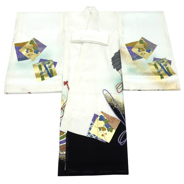 お宮参り 京友禅 男の子産着 白 鷹 色紙 初着 のしめ 着物 祝い着 正絹 赤ちゃん 絹［60,500円］ 枚目