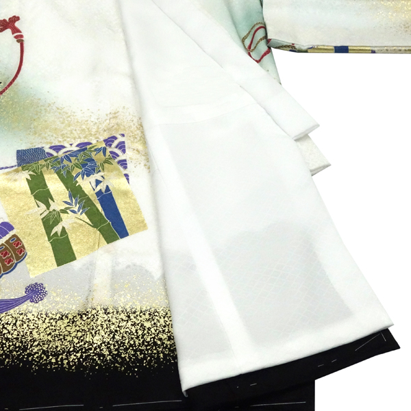 お宮参り 京友禅 男の子産着 白 鷹 色紙 初着 のしめ 着物 祝い着 正絹 赤ちゃん 絹［60,500円］ 枚目