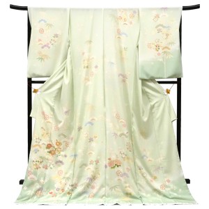 訪問着 友禅 薄緑色 松竹梅 四季花 花の丸 宝尽くし 正絹［242,000円］