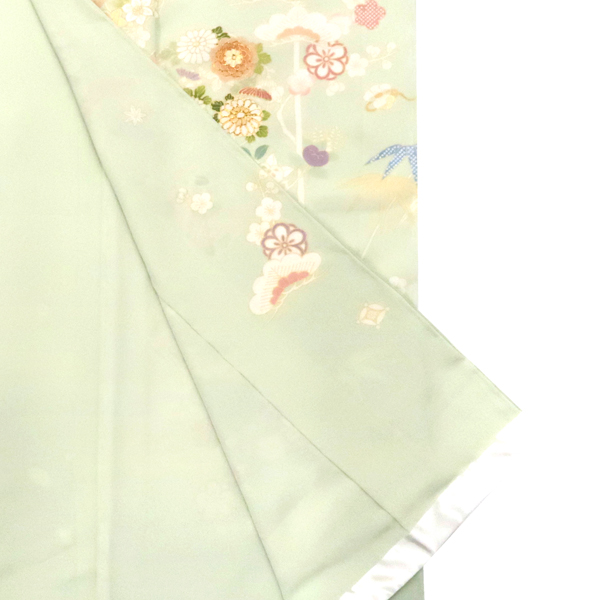 訪問着 友禅 薄緑色 松竹梅 四季花 花の丸 宝尽くし 正絹［242,000円］ 枚目