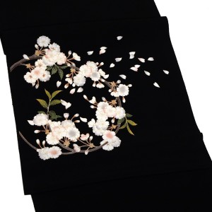 秀美 名古屋帯 黒 正絹 染め帯 桜リース