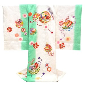 女の子 産着 京友禅 お宮参り 白 緑 毬 梅［88,000円］