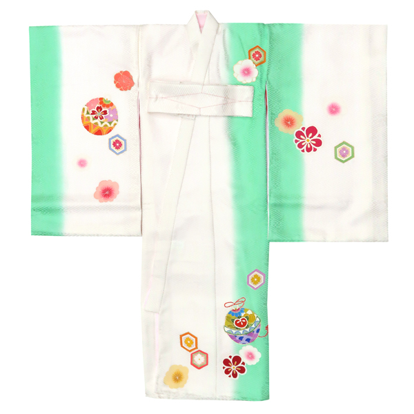 女の子 産着 京友禅 お宮参り 白 緑 毬 梅［88,000円］ 枚目