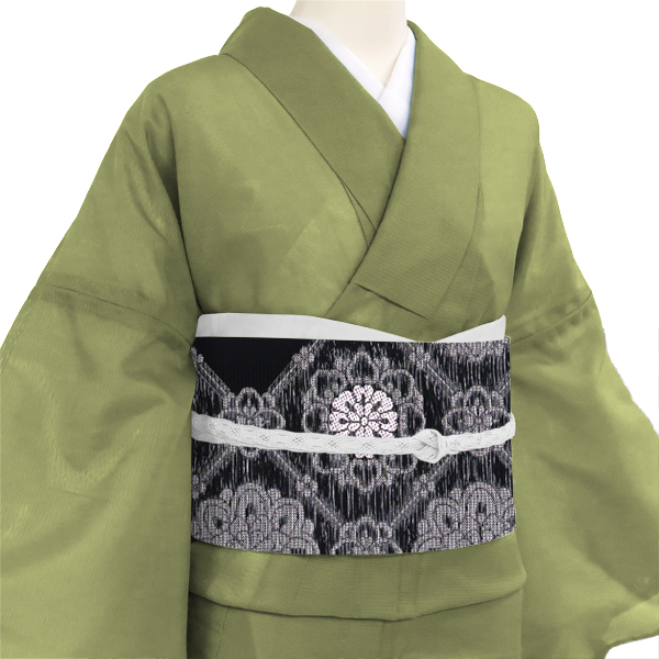 佐々木染織 夏袋帯 西陣織 正絹 宝相華 花菱 襷文 黒［31,900円］ 枚目