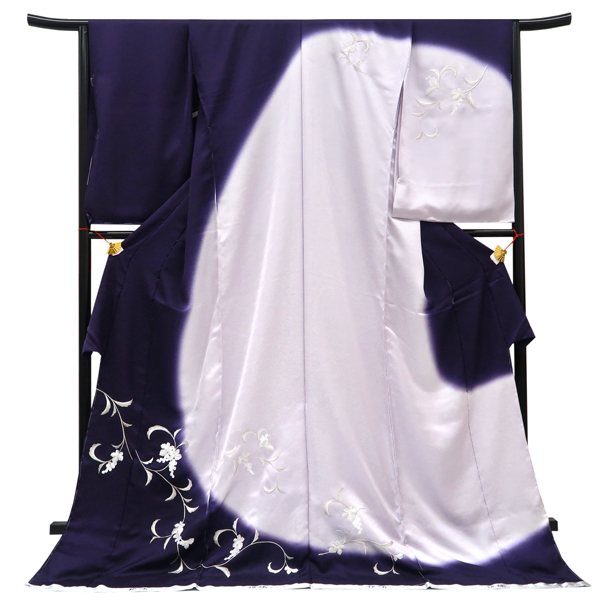 オンラインカタログ 総刺繍 訪問着 胡蝶蘭 濃紫色 京都の着物販売店 みむろ