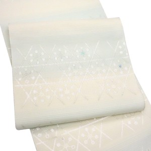京都イシハラ 夏絽名古屋帯 白×水色 西陣織 籠目 正絹 夏帯［28,600円］
