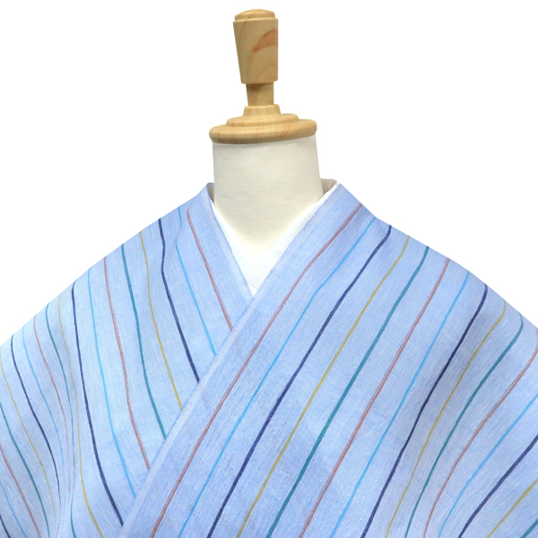 秦荘上布 綿麻着物 水色 縞 ストライプ［48,000円］ 枚目