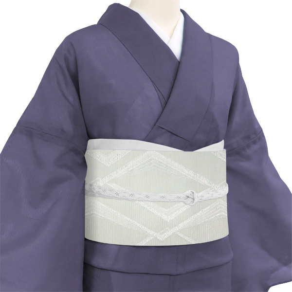 京都イシハラ 夏絽名古屋帯 ライトグレー 鼠色 西陣織 幾何学文様 正絹 夏帯［28,600円］ 枚目