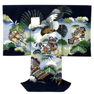 京友禅 男児産着 鷹 鼓 濃紺色［39,800円］