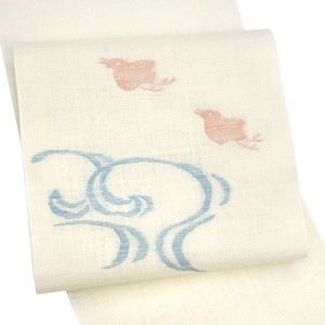麻名古屋帯 七野 宮岸織物 夏用 白色 千鳥 ちどり［49,500円］