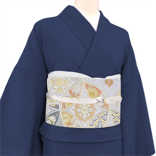 志都香 袋帯 西陣織 正絹 花七宝繋ぎ シルバー 銀色［66,000円］ 枚目
