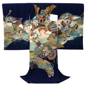 京友禅 男児産着 兜 鼓 濃紺色［38,000円］