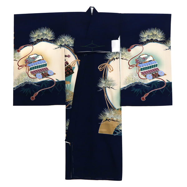 京友禅 男児産着 兜 鼓 濃紺色［38,000円］ 枚目