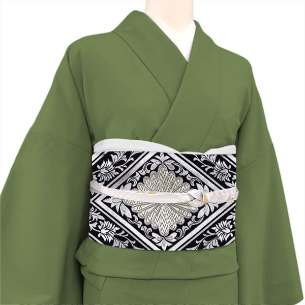 となみ織物 礼装用 袋帯 黒色 菱柄 錦綾 正絹 西陣織［118,000円］ 枚目