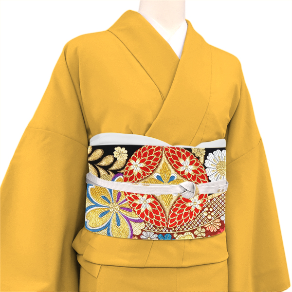 廣部商事 振袖用袋帯 西陣織 絹 流水 花七宝 桜 黒［35,200円］ 枚目