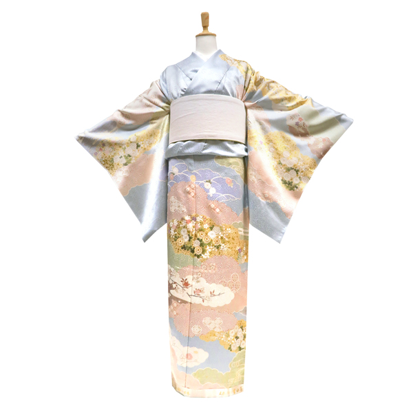 吉澤の友禅 訪問着 友禅 水色 花 雲取り［208,000円］ 枚目