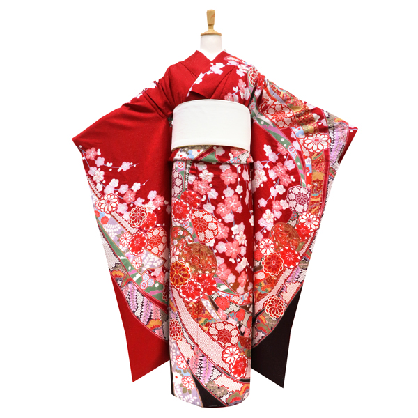 滝泰 朧染め 振袖 絞り 熨斗 毬 菊 枝垂れ桜 赤［198,000円］ 枚目