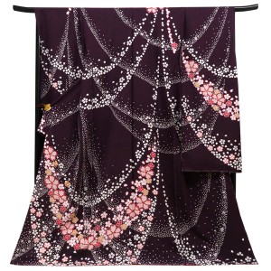 滝泰 振袖 絞り 古典柄 桜 霞 レース 紫［198,000円］