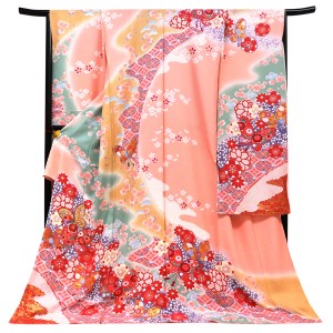 滝泰 振袖 絞り 蝶 菊 梅 道長取り ピンク［198,000円］