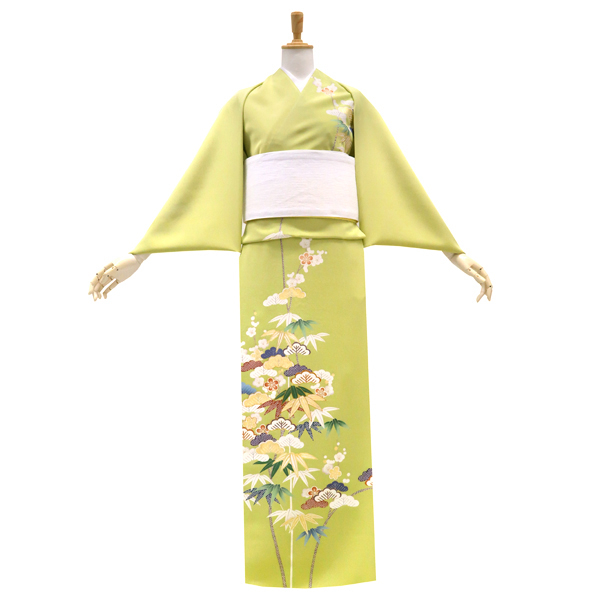 吉澤の友禅 付下 訪問着 黄緑 十日町友禅 着物 松竹梅 正絹［208,000円］ 枚目