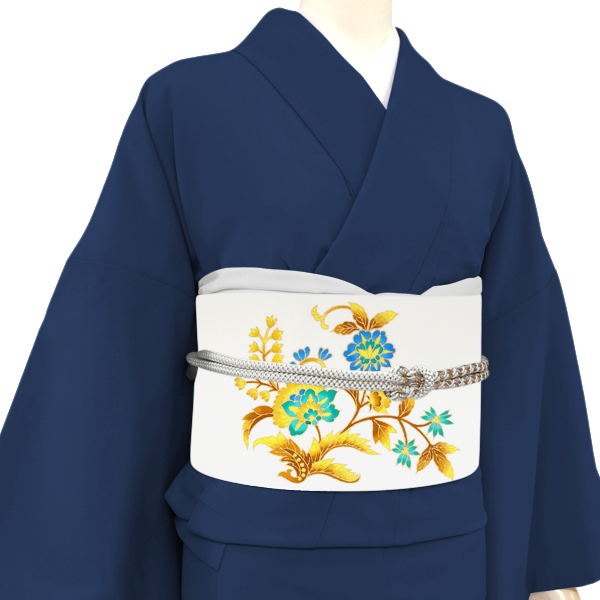 京友禅 塩瀬名古屋帯 ライトグレー 正絹 染め帯 唐花草 更紗 五泉［69,800円］ 枚目