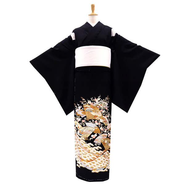 黒留袖 友禅 古典柄 扇面 熨斗 松 梅 鶴 正絹［198,000円］ 枚目
