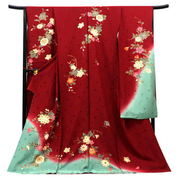 振袖 赤 古典柄 桜 菊 唐草 正絹 成人式［98,000円］ 枚目