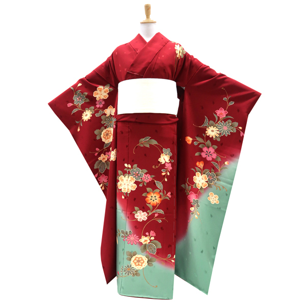 振袖 赤 古典柄 桜 菊 唐草 正絹 成人式［98,000円］ 枚目
