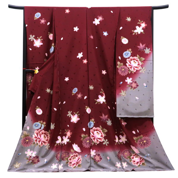 振袖 赤色 古典柄 牡丹 菊 桜 紅葉 正絹 成人式［98,000円］ 枚目
