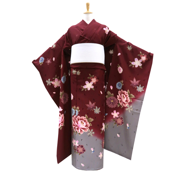 振袖 赤色 古典柄 牡丹 菊 桜 紅葉 正絹 成人式［98,000円］ 枚目