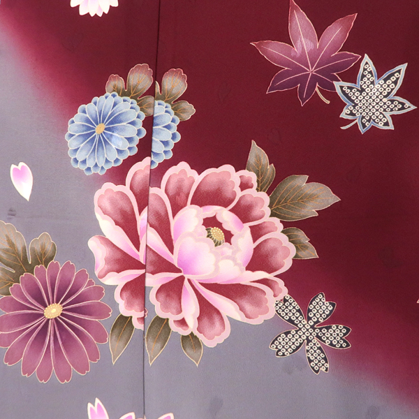 振袖 赤色 古典柄 牡丹 菊 桜 紅葉 正絹 成人式［98,000円］ 枚目