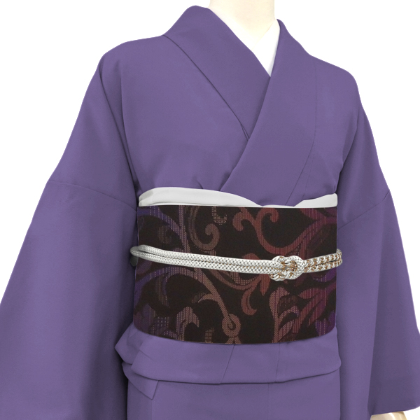 お召名古屋帯 正絹 こげ茶色 唐花 カジュアル［55,000円］ 枚目