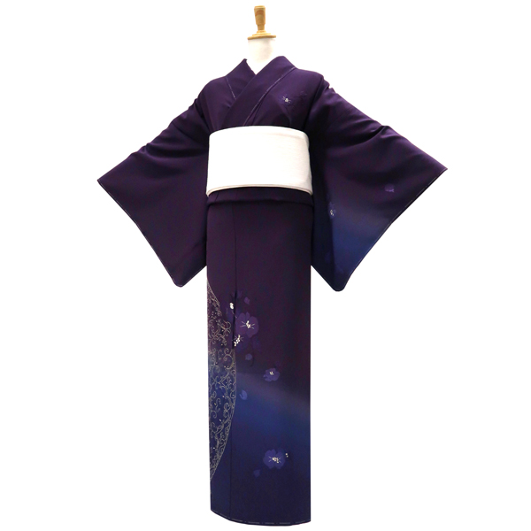 刺繍訪問着 正絹 蘭 洋花 紫色［176,000円］ 枚目