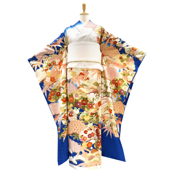 吉澤の友禅 振袖 白×青 十日町 古典柄 松竹梅 花 正絹［228,000円］ 枚目