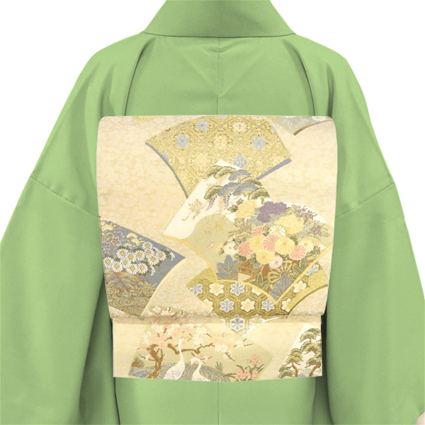 田中義 袋帯 フォーマル ベージュ 本 菊 鶴 絹 西陣織［36,300円］ 枚目