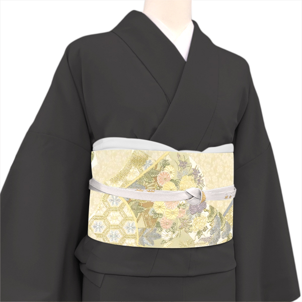 田中義 袋帯 フォーマル ベージュ 本 菊 鶴 絹 西陣織［36,300円］ 枚目