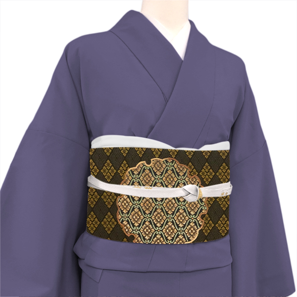 とみや織物 袋帯 正絹 西陣織 焦げ茶色 フォーマル 雪輪 武田菱［99,000円］ 枚目