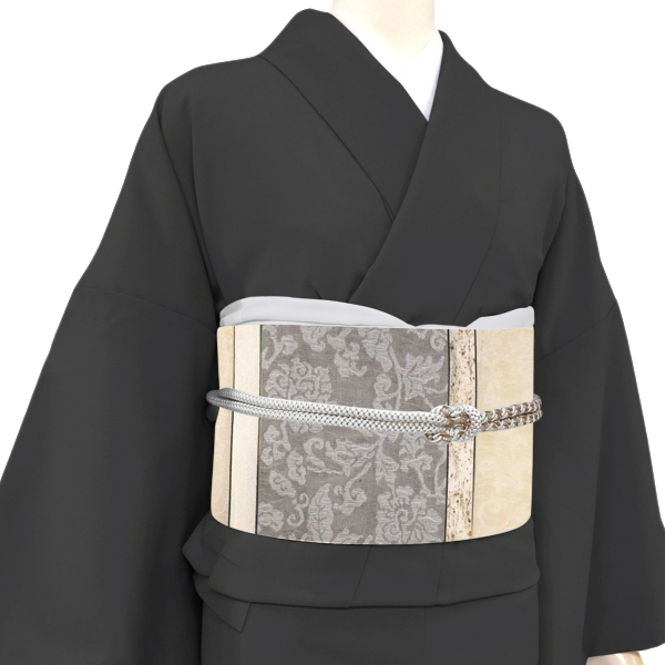 大光 名古屋帯 正絹 生成り 薄紫 西陣織 九寸帯 花唐草 葡萄唐草 更紗 スリーシーズン帯［36,300円］ 枚目